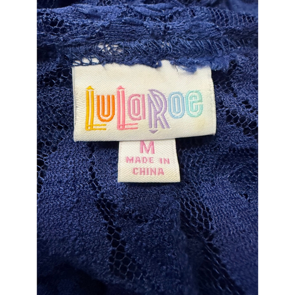 LuLaRoe Blue Lace Duster Vest Sleeveless Open Front Size Medium - Picture 7 of 8